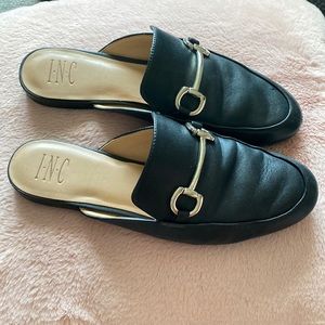 slide on black loafers/mules